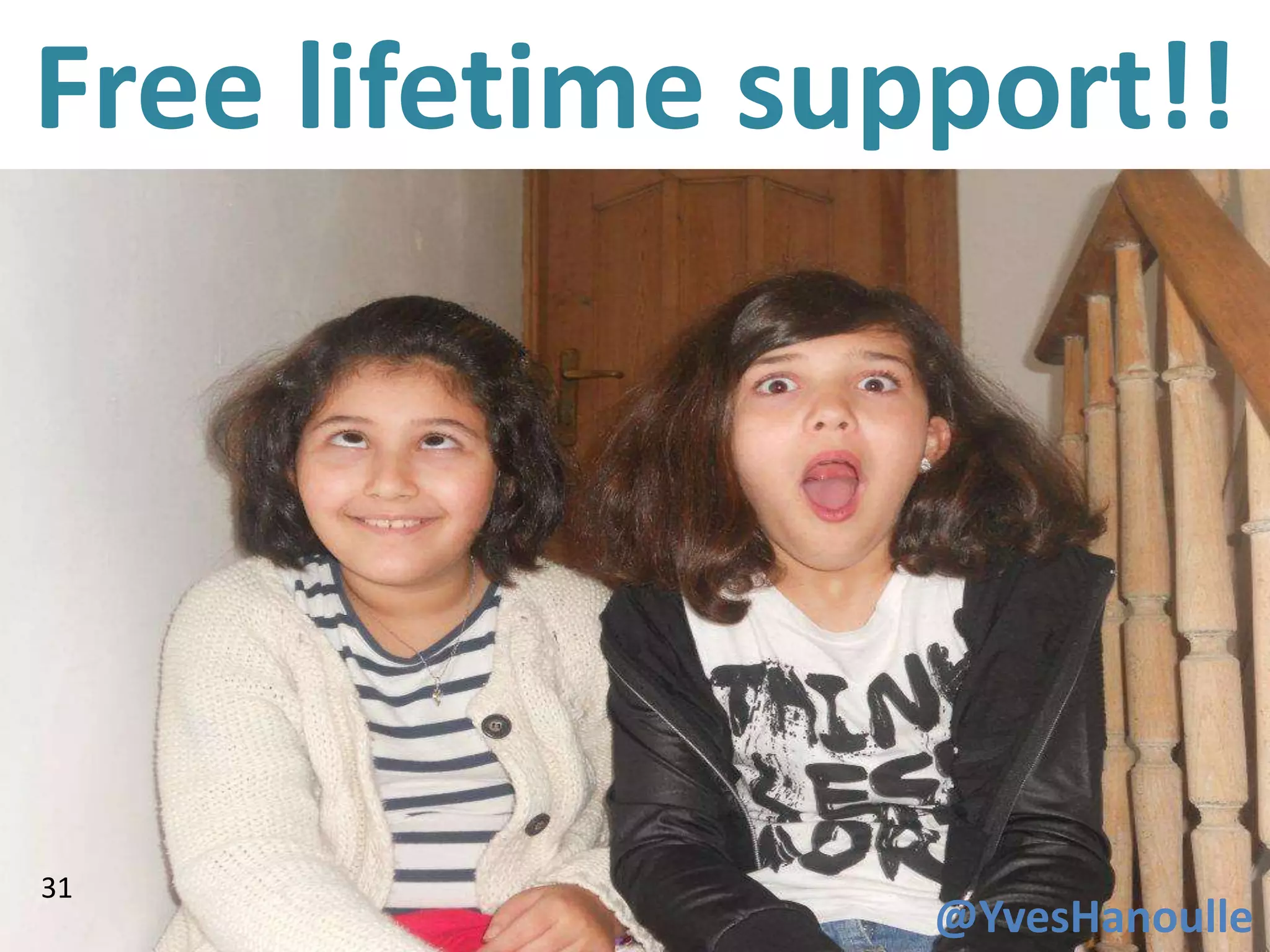 Free lifetime support!!




31
                 @YvesHanoulle
 