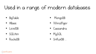 Used in a range of modern databases
•  BigTable
•  HBase
•  LevelDB
•  SQLite4
•  RocksDB
•  MongoDB
•  WiredTiger
•  Cassandra
•  MySQL
•  InfluxDB ...
 