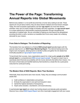 Ngo Report.pdf Transforming NGO Annual Reports into Powerful Global Impact Stories | PDF