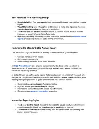 Ngo Report.pdf Transforming NGO Annual Reports into Powerful Global Impact Stories | PDF