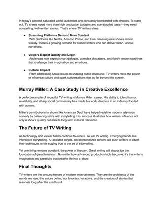 The Script Masters: How TV Writers Turn Ideas into Must-Watch Shows | PDF