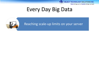 Every Day Big Data
Reaching scale-up limits on your server
Represents tools, technologies, frameworks
for storage and processing at scale
Represents Opportunity
 