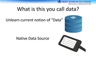 What is this you call data?
Unlearn current notion of “Data”
Native Data Source
 