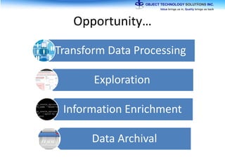 Opportunity…
Transform Data Processing
Exploration
Information Enrichment
Data Archival
 