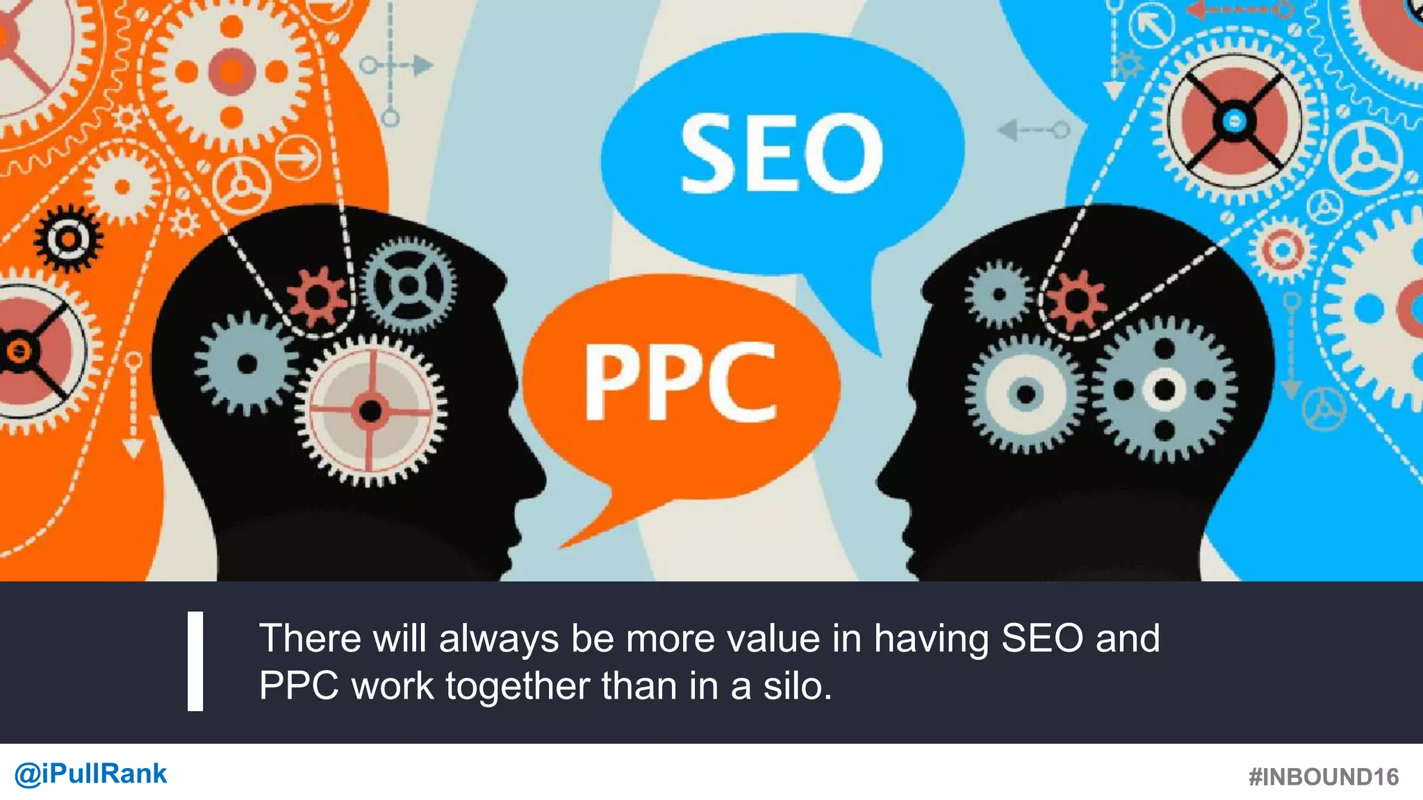 #INBOUND16@iPullRank #INBOUND16
There will always be more value in having SEO and
PPC work together than in a silo.
 