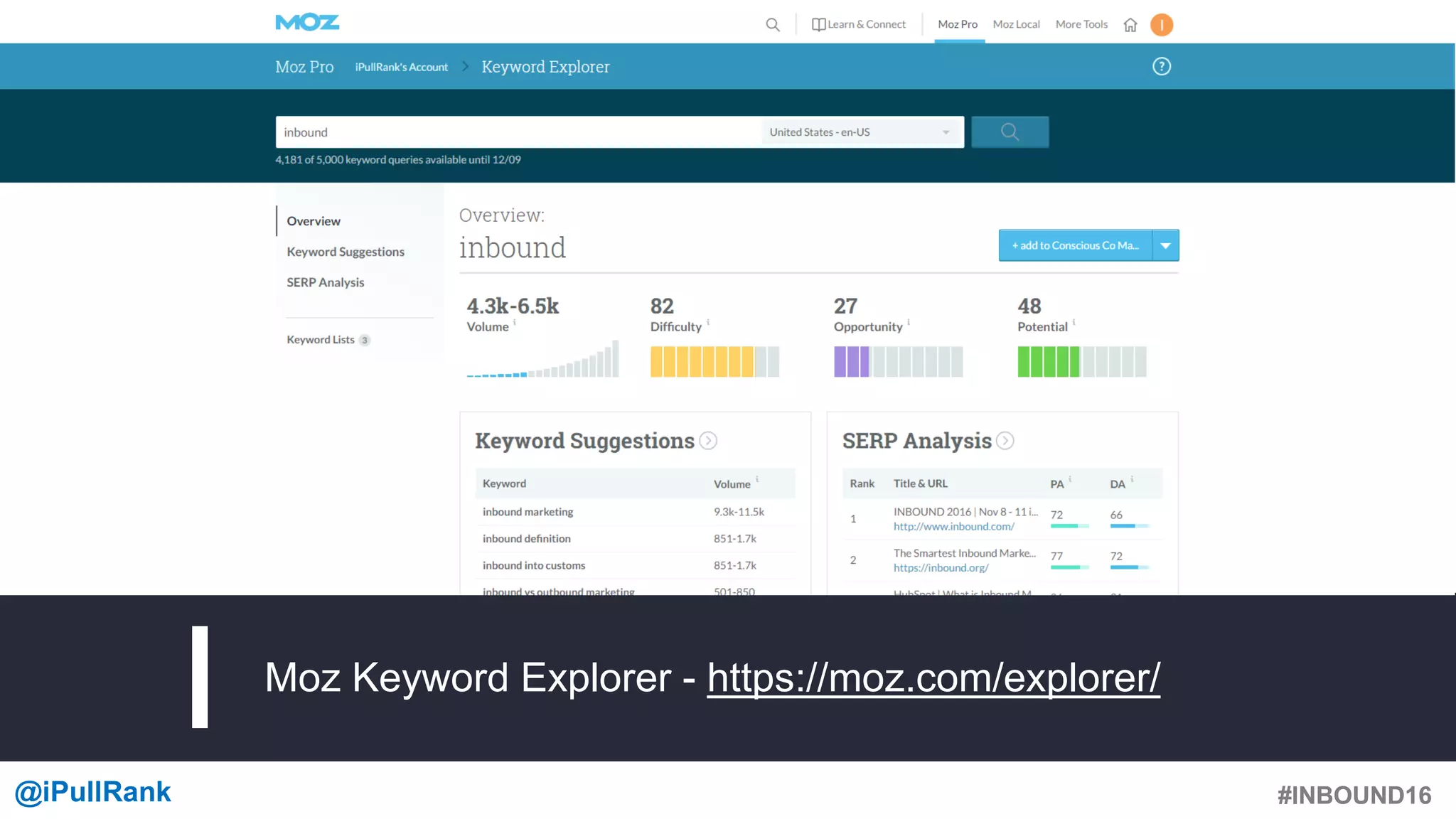 #INBOUND16@iPullRank #INBOUND16
Moz Keyword Explorer - https://moz.com/explorer/
 
