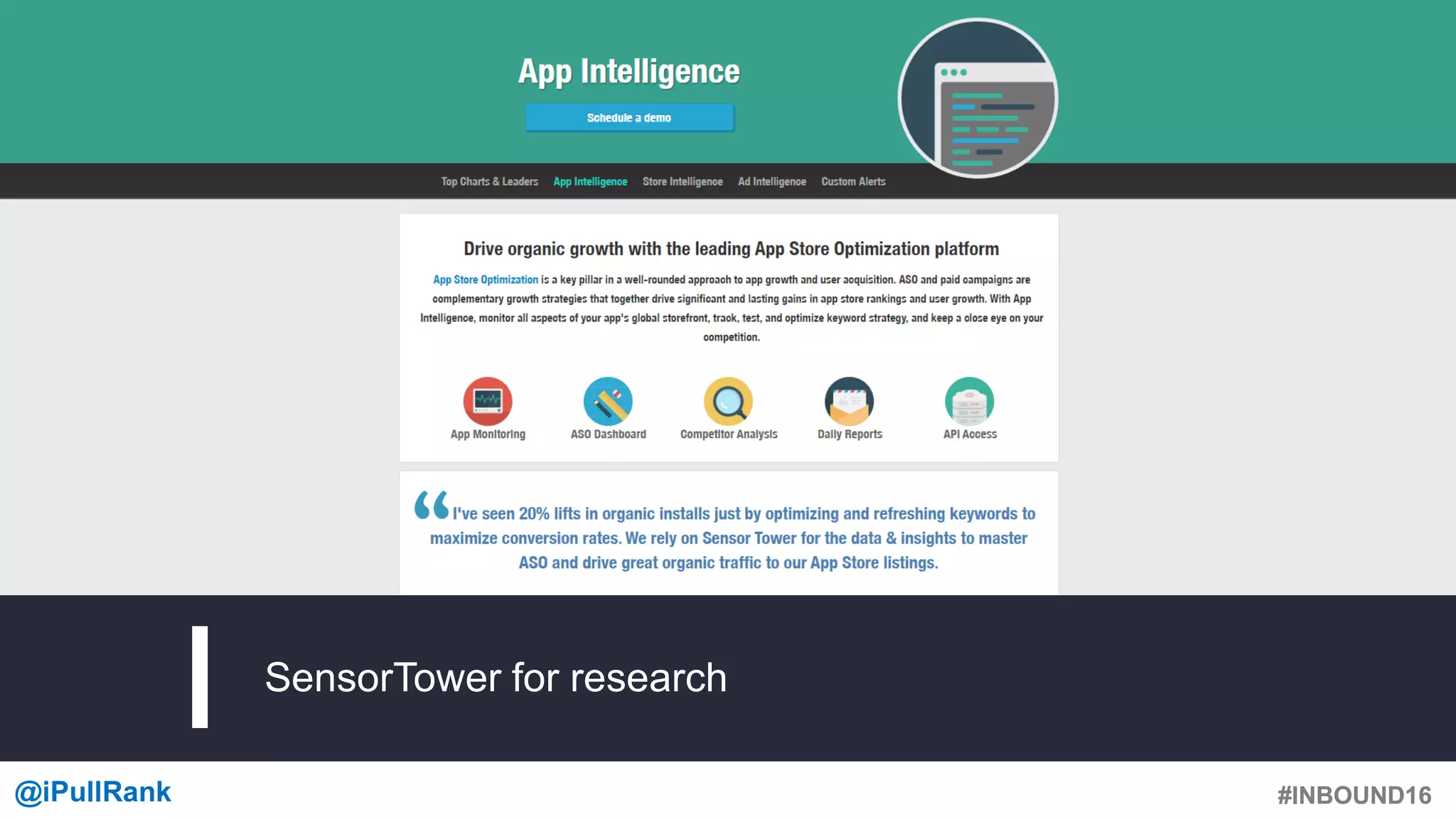 #INBOUND16@iPullRank #INBOUND16
SensorTower for research
 