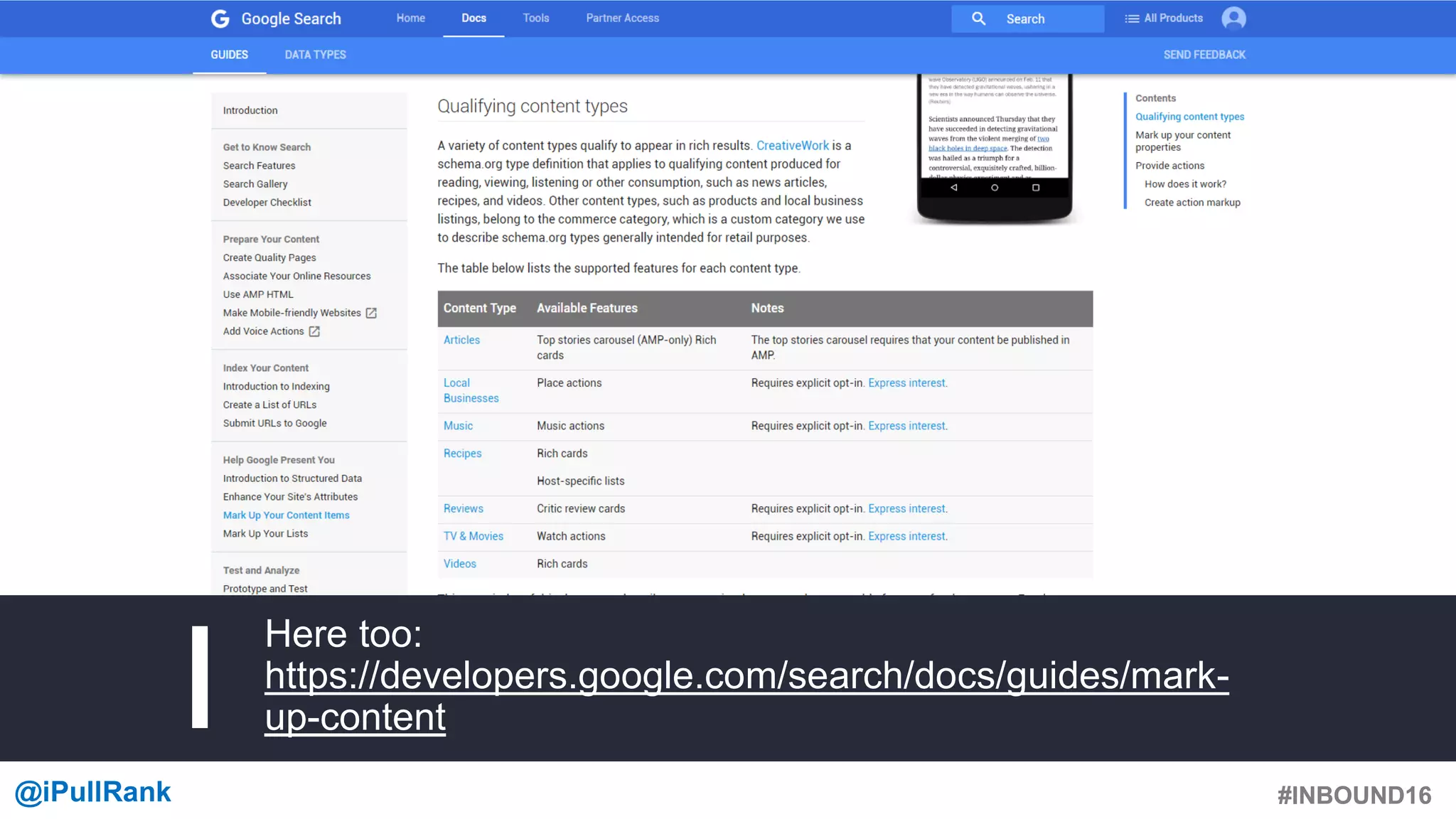 #INBOUND16@iPullRank #INBOUND16
Here too:
https://developers.google.com/search/docs/guides/mark-
up-content
 