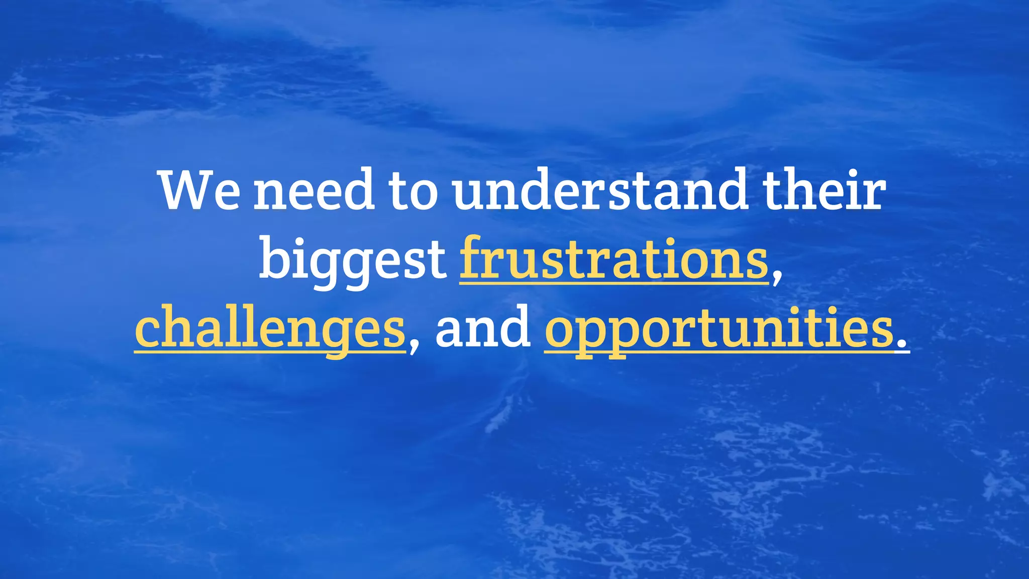We need to understand their
biggest frustrations,
challenges, and opportunities.
 