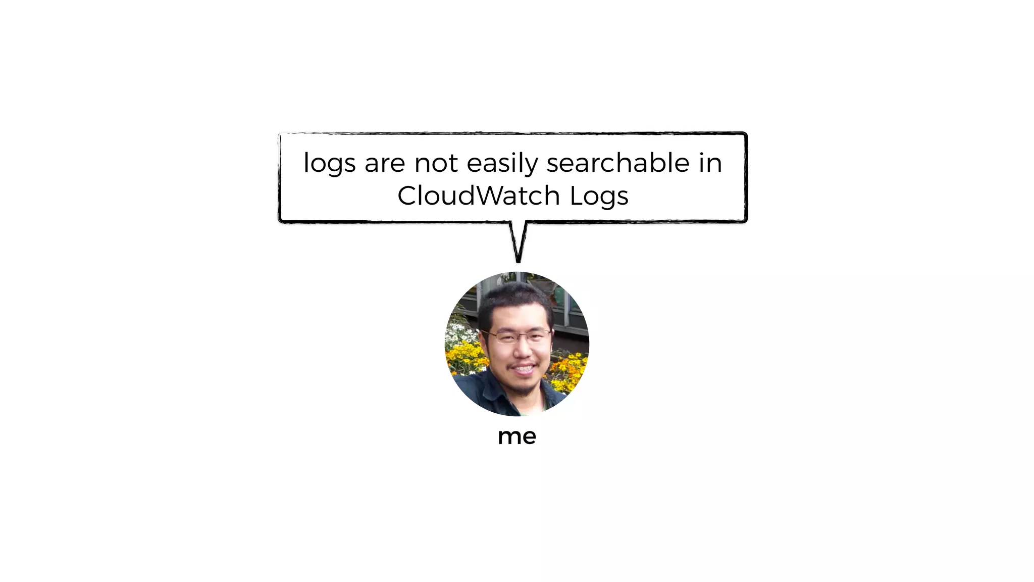 logs are not easily searchable in
CloudWatch Logs
me
 