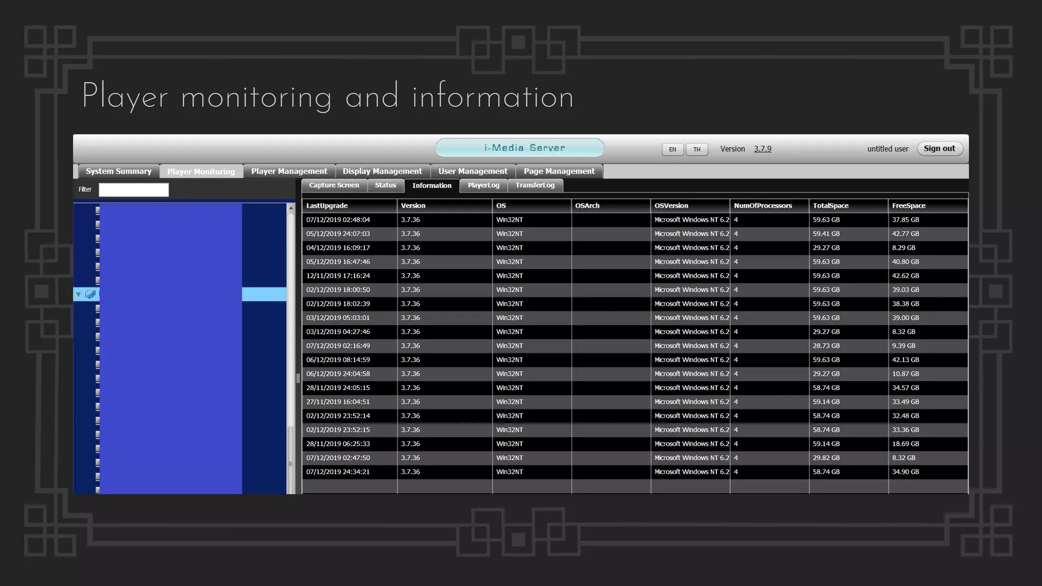 Player monitoring and information
 