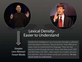 Lexical Density-<br />Easier to Understand<br />Simpler<br />Less Abstract<br />Fewer Words<br />Seattle Post Intelligence...
