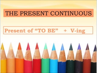 Description THE PRESENT CONTINUOUS Present of “TO BE”  +  V-ing 