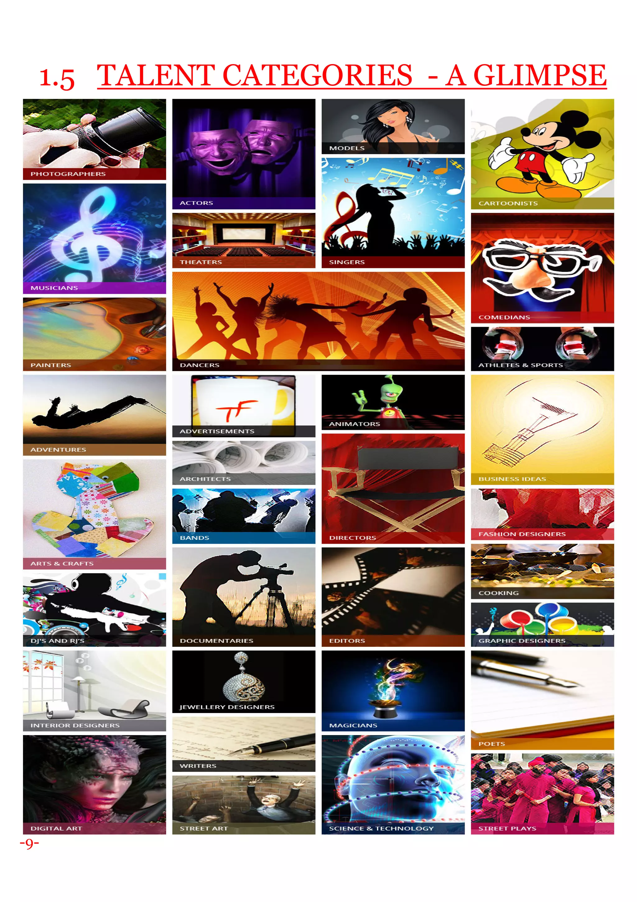 -9-
1.5 TALENT CATEGORIES - A GLIMPSE
 