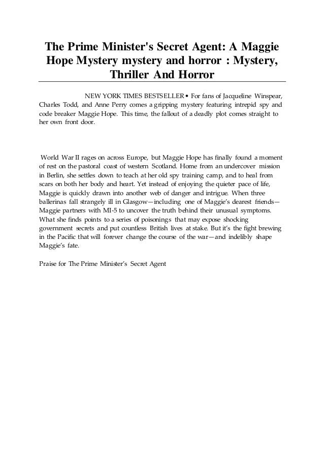 The Prime Minister S Secret Agent A Maggie Hope Mystery Mystery And