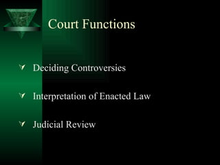 Court Functions Deciding Controversies Interpretation of Enacted Law Judicial Review 