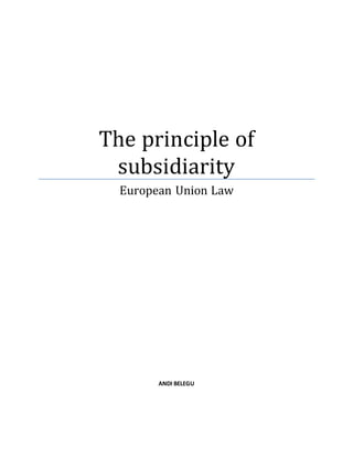 The principle of
subsidiarity
European Union Law
ANDI BELEGU
 