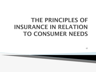 THE PRINCIPLES OF
INSURANCE IN RELATION
TO CONSUMER NEEDS
ct
 
