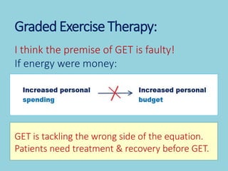 Graded Exercise Therapy:
I think the premise of GET is faulty!
If energy were money:
GET is tackling the wrong side of the...