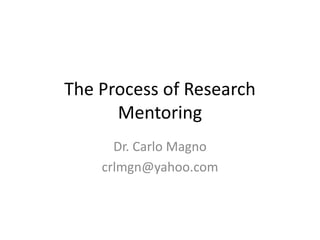 The Process of Research
Mentoring
Dr. Carlo Magno
crlmgn@yahoo.com
 