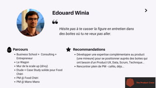 Edouard Winia
Parcours
Business School + Consulting +
Entrepreneur
Le Wagon
Mur de la scale up (drivy)
Etude + Case Study ...