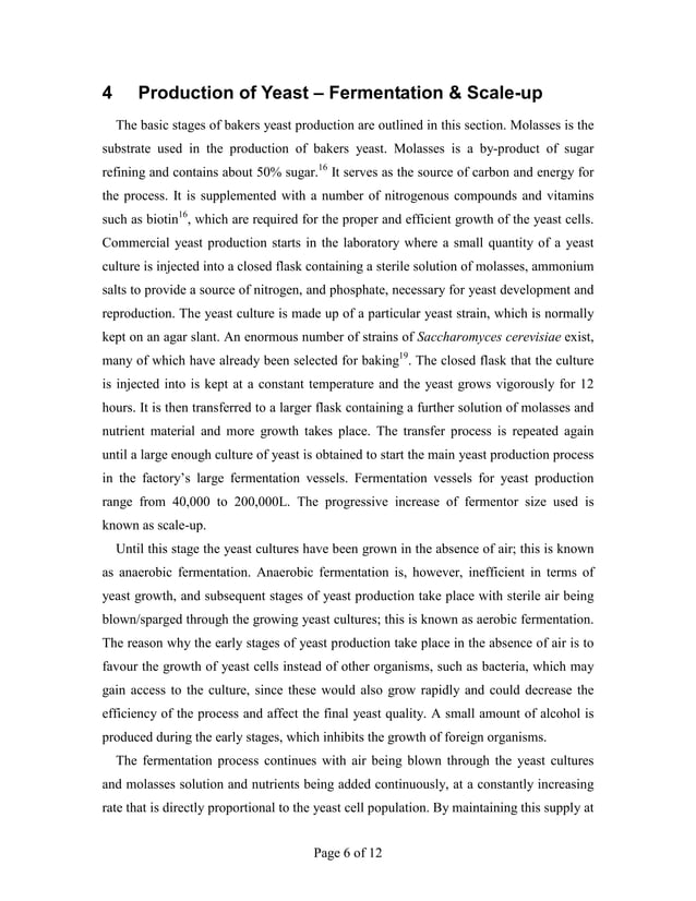 Production and DSP of Bakers Yeast