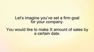 Let’s imagine you’ve set a firm goal
for your company.
You would like to make X amount of sales by
a certain date.
 