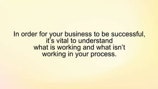 In order for your business to be successful,
it’s vital to understand
what is working and what isn’t
working in your process.
 