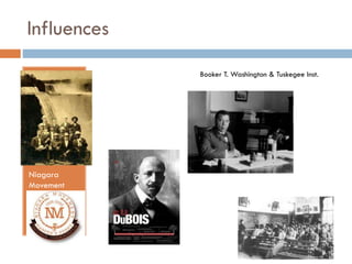 Influences
Booker T. Washington & Tuskegee Inst.

Niagara
Movement

 
