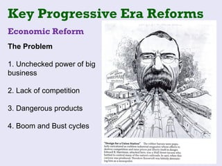 Key Progressive Era Reforms
Economic Reform
The Problem

1. Unchecked power of big
business

2. Lack of competition

3. Dangerous products

4. Boom and Bust cycles
 
