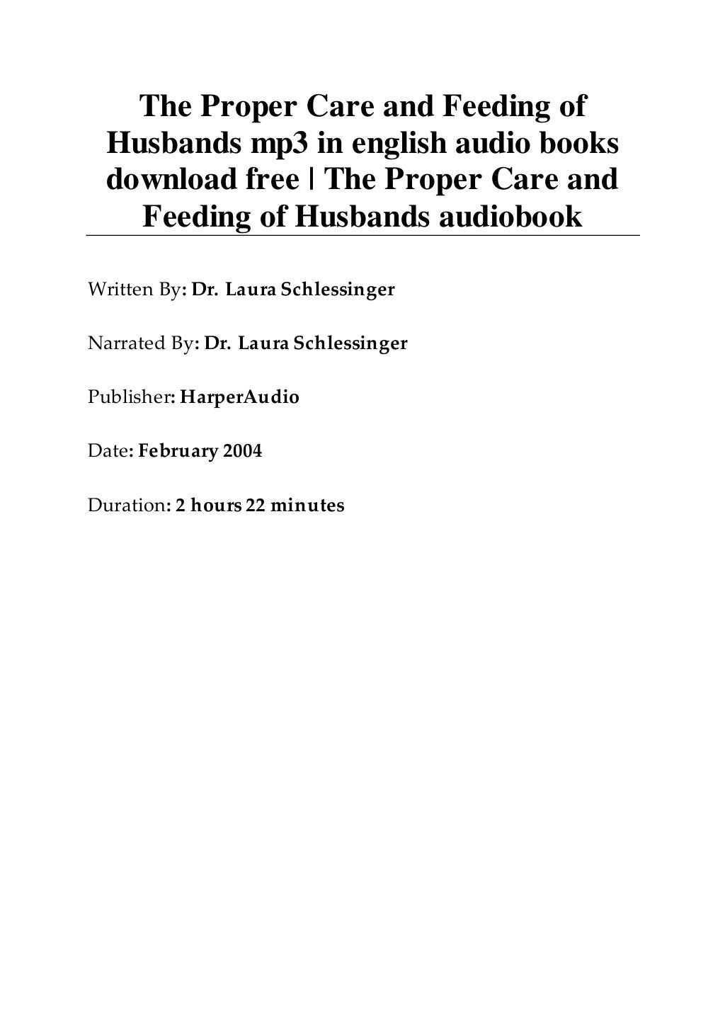 The Proper Care and Feeding of Husbands mp3 in english