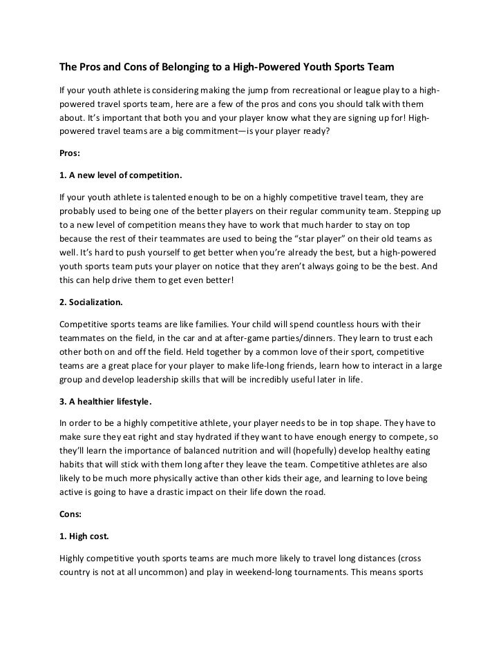 The Pros and Cons of Belonging to a HighPowered Youth Sports Team