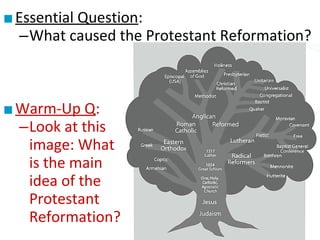 ■ Essential Question:
–What caused the Protestant Reformation?

■ Warm-Up Q:
–Look at this
image: What
is the main
idea of the
Protestant
Reformation?

 