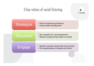 CHANNEL BREAKDOWN
                     SENTIMENT ANALYSIS                                                                          USER ANALYSIS: ONLINE INFLUENCERS
                                                                                                               Top Users by Potential               Most Popular            Most                      Top Posters
              Media Channel                      60
                                                                                    News, 49
                                                                                                               Reach                                                        Interactions
               Breakdown                         50

                                                 40
    News       Blogs          Social    Forums            Blog, 28
                                                 30
                         1%                                           Social, 21
              23%                                20

                                                 10
                                  49%                                   Social, 2     News, 1 Forums, 1
                                                 0
              27%                                          Blog        Social        News      Forums          ** Potential Reach
                                                                                                               If a user has 500 followers, a tweet by that user has a potential reach of 500. If a user with 100 followers
                                                      The chart above represents the share of conversation     tweets 4 times, this will count as a total potential reach of 400. This metric is an estimation of the
Forums                                                sentiment by social media channels.                      influence of a certain user

 Social                                               This monitoring period, news sites and some twitter      **Most popular tweets: The top Twitter, Facebook, a.o. users whose posts about this topic have been
                                                      handles of key publications, accounted for 49% of the    retweeted (shared) or liked the most by others.
                                                      conversations in social media. Majority of the
 Blogs                                                conversations on twitter and blogs were generated
                                                      from online portals of news sites.                       **Most Interactions: The top Twitter, Facebook, a.o. users that have been mentioned or commented
                                                                                                               on the most by others in posts about this topic.
 News                                                 There were no negative conversations in this
                                                      monitoring period.                                       **Top Posters: The top users ranked according to how much they post about this topic.
          0         20            40       60



                                                                            CONVERSATION CLOUD




                                                                                                          15
 