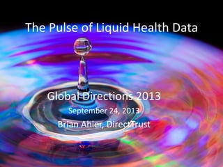 The Pulse of Liquid Health Data
Global Directions 2013
September 24, 2013
Brian Ahier, DirectTrust
 