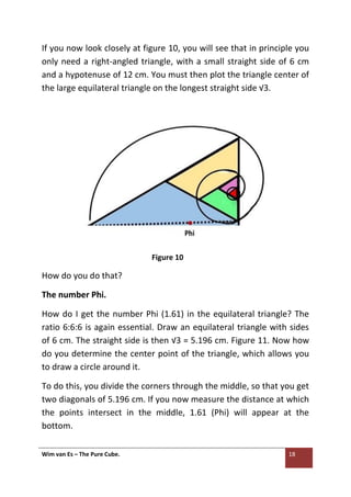 Wim van Es – The Pure Cube. 19
The center point of an equilateral triangle of 12 cm is then twice as
large, is 1.61 x 2 = ...