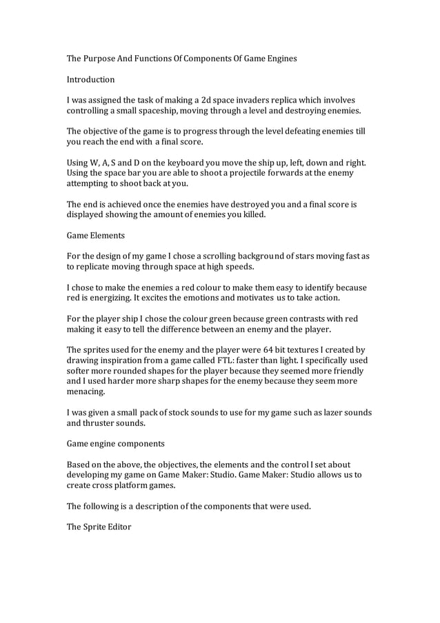 The purpose and functions of components of game engines PDF