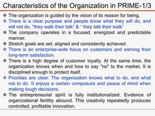 Characteristics of the Organization in PRIME-1/3
 The organization is guided by the vision of its reason for being.
 The...