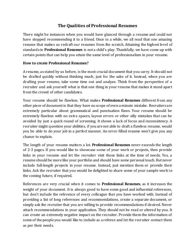the qualities of professional resumes qualities resumes