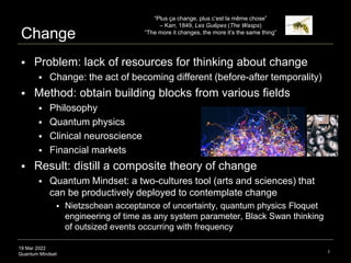 19 Mar 2022
Quantum Mindset
Change
 Problem: lack of resources for thinking about change
 Change: the act of becoming di...