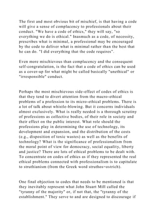 Not Professional Code THE QUEST FOR A CODE OF PROFESSIONAL ETHICS AN INTELLECTUAL AND M.docx