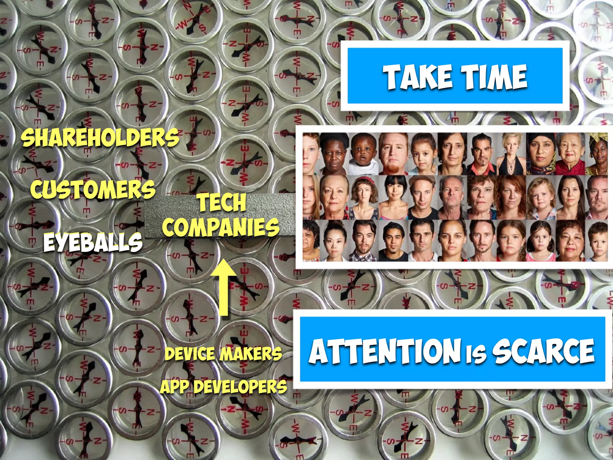 Tech
Companies
Users
Device makers
App Developers
customers
Eyeballs
Shareholders
Take time
Eyeballs
Attention is scarce
 