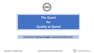 The Quest
for
Quality at Speed
Continuous Testing strategies overcome bottlenecks.
eLearning Course - Fundamentals of SRE Copyright © 2021 by Marc Hornbeek All rights reserved.
 