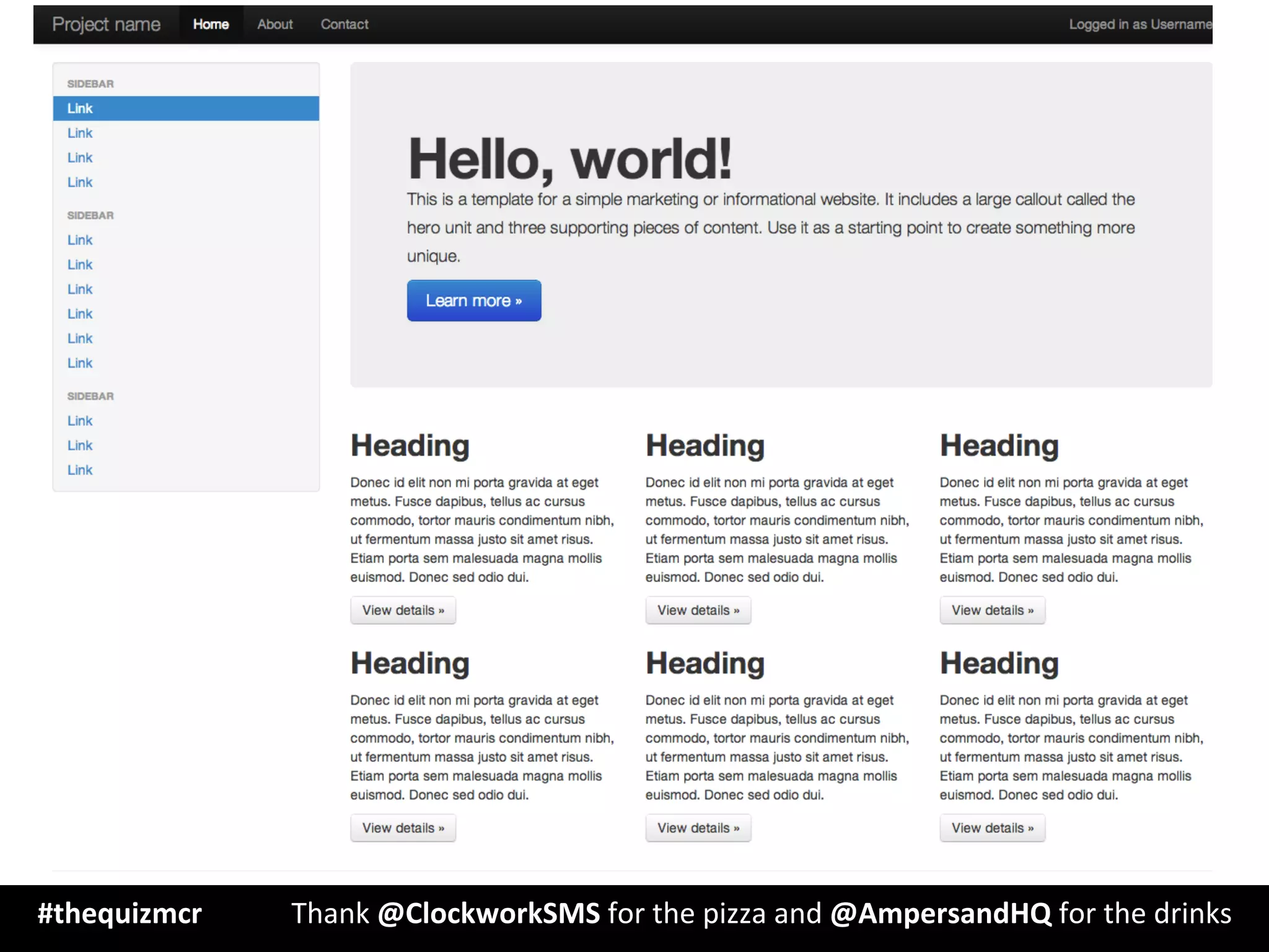 #thequizmcr 	
   	
  Thank	
  @ClockworkSMS	
  for	
  the	
  pizza	
  and	
  @AmpersandHQ	
  for	
  the	
  drinks	
  
 