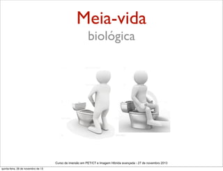 Meia-vida
biológica

Curso de imersão em PET/CT e Imagem Hibrida avançada - 27 de novembro 2013
quinta-feira, 28 de novembro de 13

 