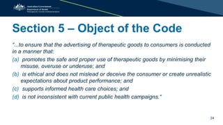 TGA presentation: Therapeutic Goods Advertising Code (No. 2) 2018 - The ...