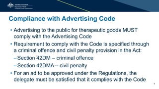 TGA presentation: Therapeutic Goods Advertising Code (No. 2) 2018 - The ...