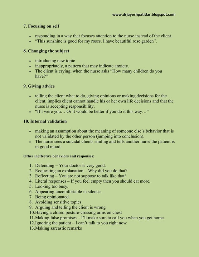 Therapeutic and non therapeuitc communication techniques