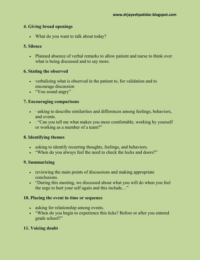 Therapeutic and non therapeuitc communication techniques