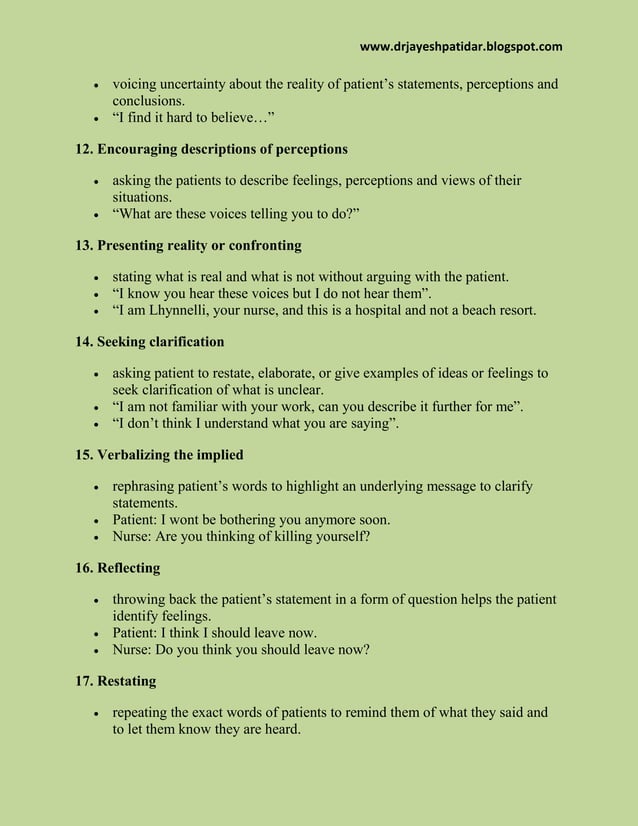 Therapeutic and non therapeuitc communication techniques